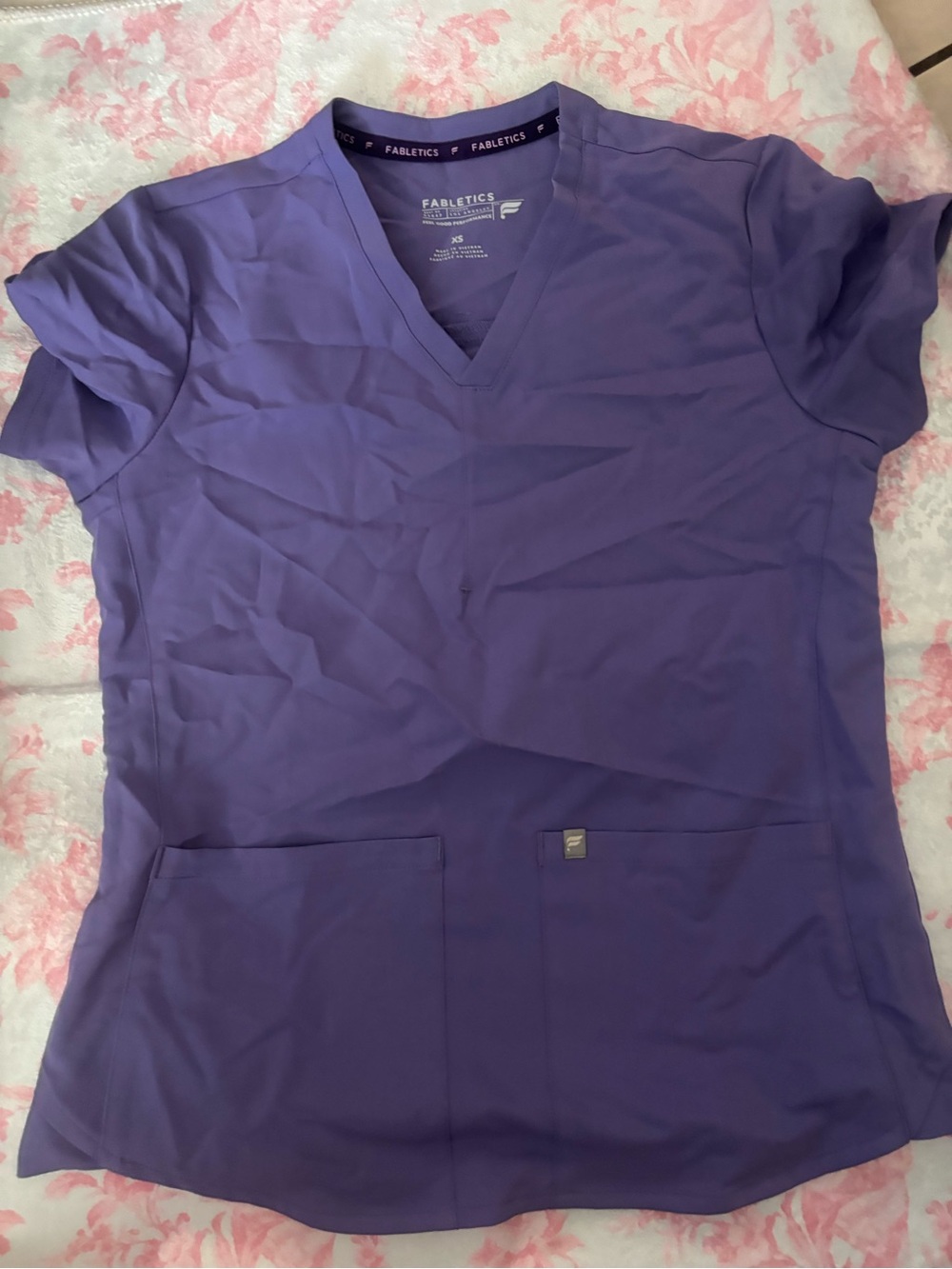 Fabletics Purple V-Neck Short Sleeve Scrub Top